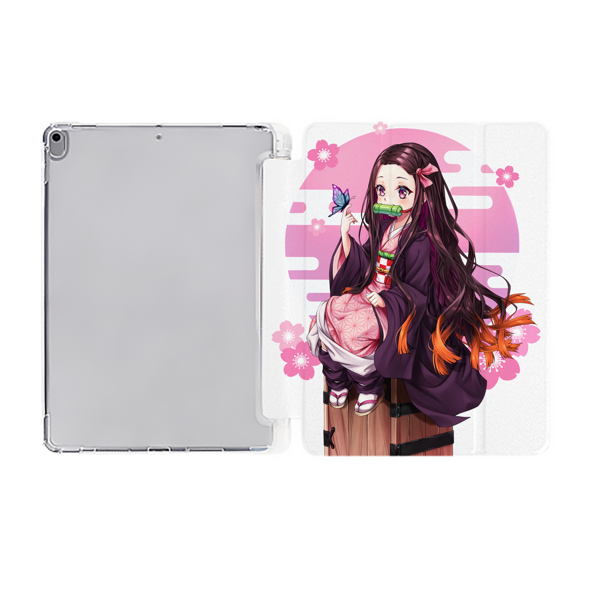 （画像用） 鬼滅の刃（きめつのやいば）竈門 禰󠄀豆子／かまど ねずこ Kamado Nezuko IPad ケース ペン収納付き 三つ折りスタンド PUレザー×シリコン 対応機種9.5/10.5/10.9インチ
